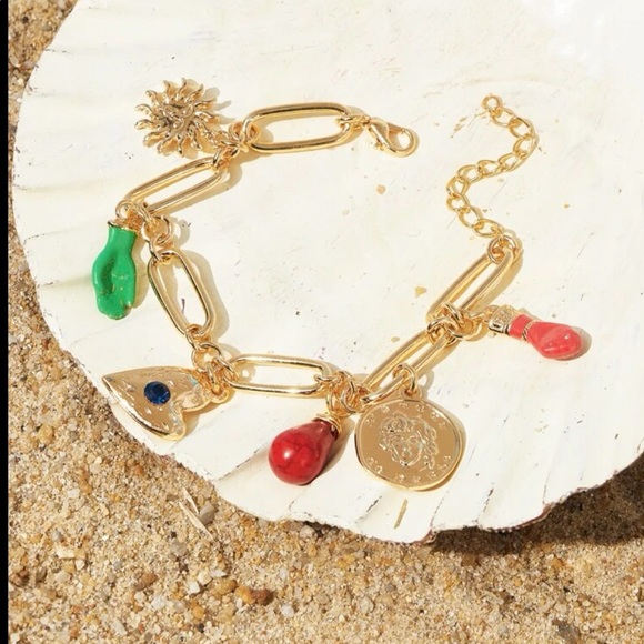 Jewelry - Trendy Gold Heart and Coin Charm Chain Link Bracelet OS New